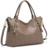Kattee Leather Handbags Tote Shoulder Bag for Woman Satchel Designer Purse Top Handles Crossbody Bag Large Capacity(Khaki)