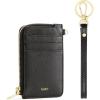 Kattee Leather RFID Wallet Women, Small Wristlet Wallets for Women, Slim Credit Card Holder for Women with Gold Zipper(Black)