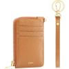 Kattee Leather RFID Wallet Women, Small Wristlet Wallets for Women, Slim Credit Card Holder for Women with Gold Zipper(Brown)