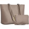 Kattee Leather Tote Bags for Women Shoulder Purses and Handbags Travel Work Bags with Wristlet Wallet 2-in-1(Khaki)