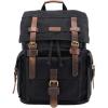 Kattee Men’s Leather Canvas Backpack Large School Bag Travel Rucksack Black(Black)