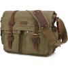 Kattee Military Messenger Bag Canvas Leather Shoulder Bag Fits 15.6 Inch Laptop