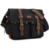 Kattee Military Messenger Bag Canvas Leather Shoulder Bag(Black)
