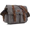 Kattee Military Messenger Bag Canvas Leather Shoulder Bag(Dark Gray)