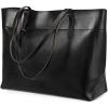 Kattee Vintage Genuine Leather Tote Shoulder Bag for Women Satchel Handbag with Top Handles(Black)