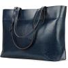 Kattee Vintage Genuine Leather Tote Shoulder Bag for Women Satchel Handbag with Top Handles(Dark Blue)