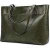 Kattee Vintage Genuine Leather Tote Shoulder Bag for Women Satchel Handbag with Top Handles(Green)