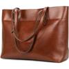 Kattee Vintage Genuine Leather Tote Shoulder Bag for Women Satchel Handbag with Top Handles(Maroon)