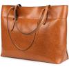 Kattee Vintage Genuine Leather Tote Shoulder Bag for Women Satchel Handbag with Top Handles(Orange)