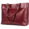 Kattee Vintage Genuine Leather Tote Shoulder Bag for Women Satchel Handbag with Top Handles(Red)