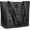 Kattee Women Genuine Leather Tote Bags Shoulder Purses Vintage Handbags Top Handle Work Bags Thick Full Grain(Black)