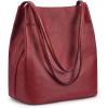 Kattee Women Soft Genuine Leather Totes Shoulder Bag Purses and Handbags with Top Magnetic Snap Closure(Wine Red)