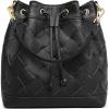 Kattee Woven Leather Bucket Bags for Women, Drawstring Crossbody Hobo Purses and Shoulder Handbags with 2 Straps(Black)