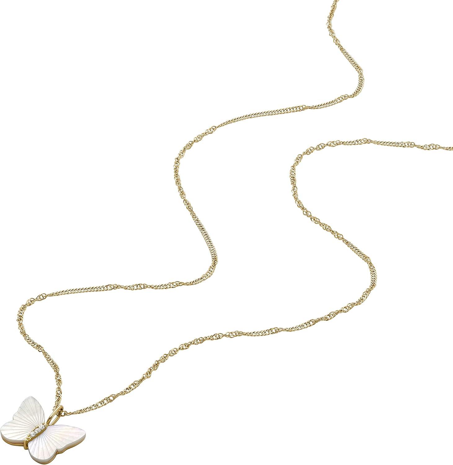 imageFossil Womens GoldTone Stainless Steel Pendant Chain Necklace for WomenMOP Butterfly