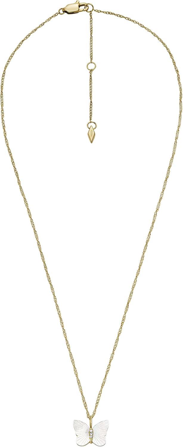 imageFossil Womens GoldTone Stainless Steel Pendant Chain Necklace for WomenMOP Butterfly