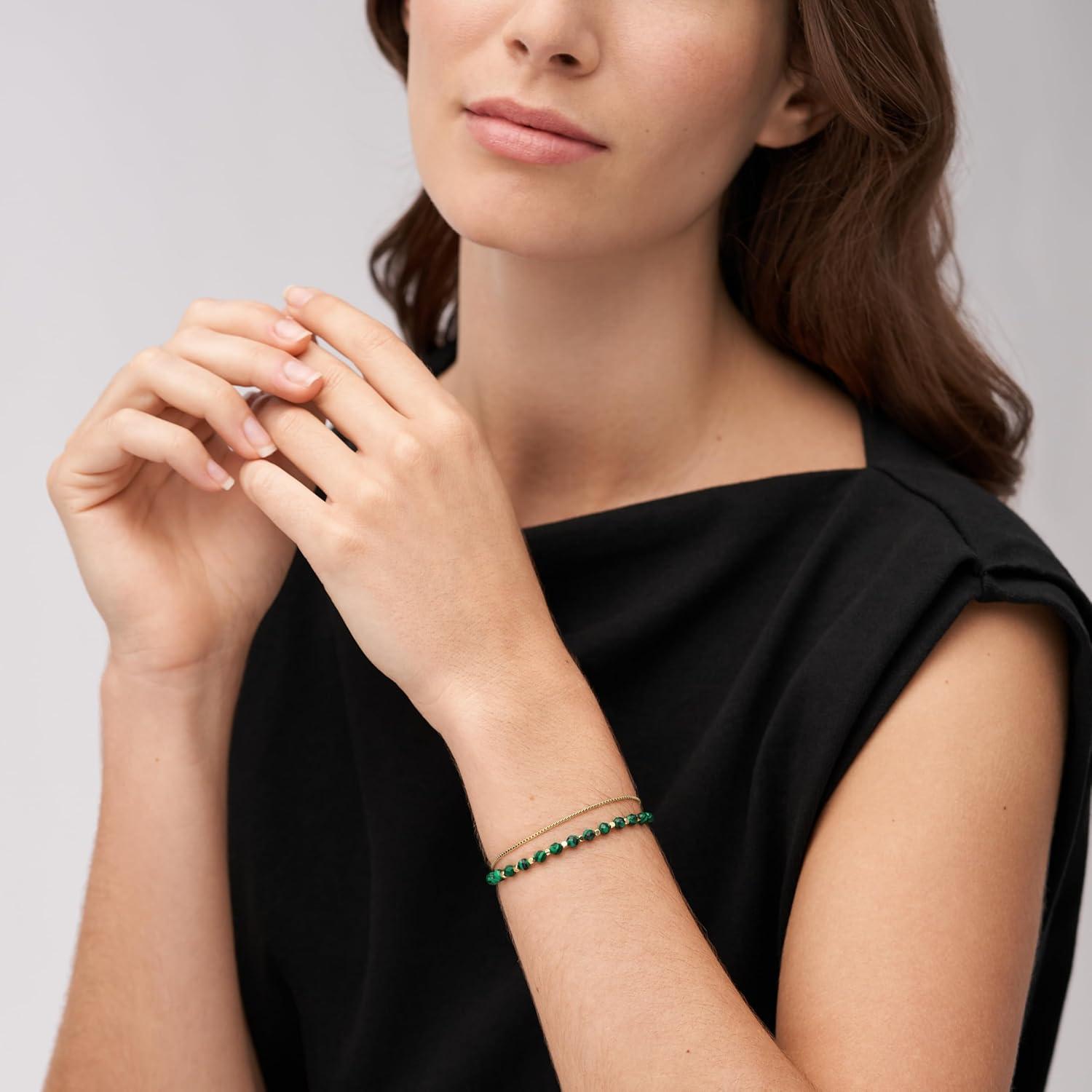 imageFossil Womens Stainless Steel GoldTone Beaded BraceletGold Malachite Bead