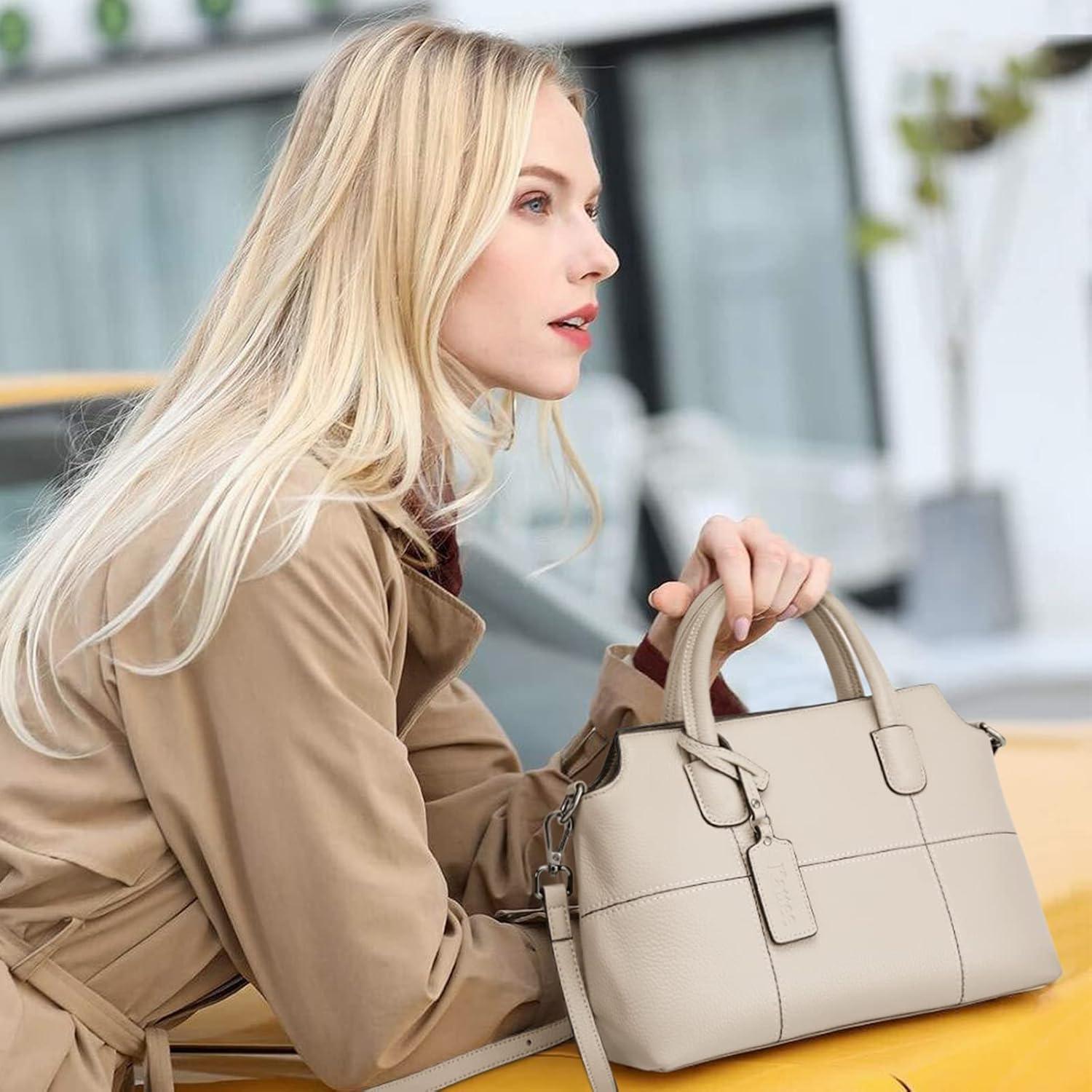 imageKattee Genuine Leather Handbags for Women Soft Hobo Satchel Shoulder Crossbody Bags Ladies PursesBeige