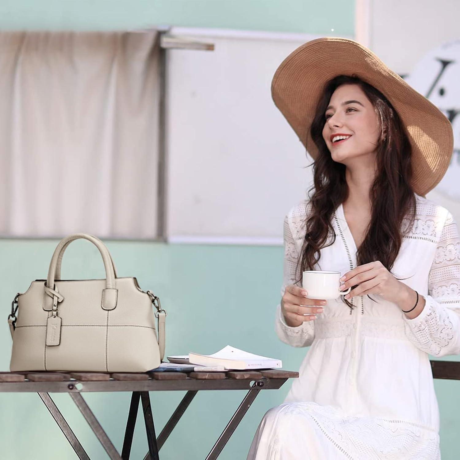 imageKattee Genuine Leather Handbags for Women Soft Hobo Satchel Shoulder Crossbody Bags Ladies PursesBeige