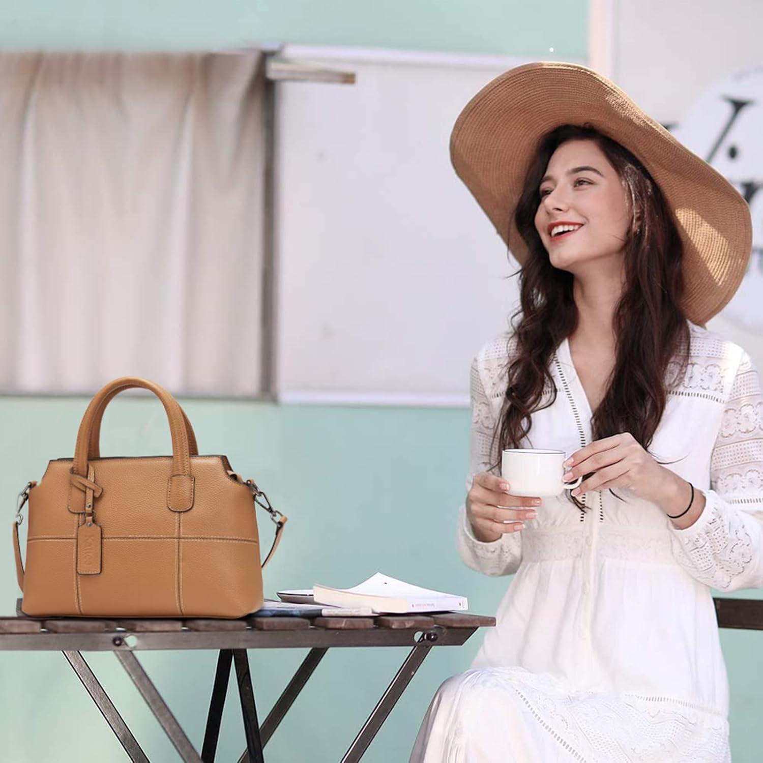 imageKattee Genuine Leather Handbags for Women Soft Hobo Satchel Shoulder Crossbody Bags Ladies PursesBrown