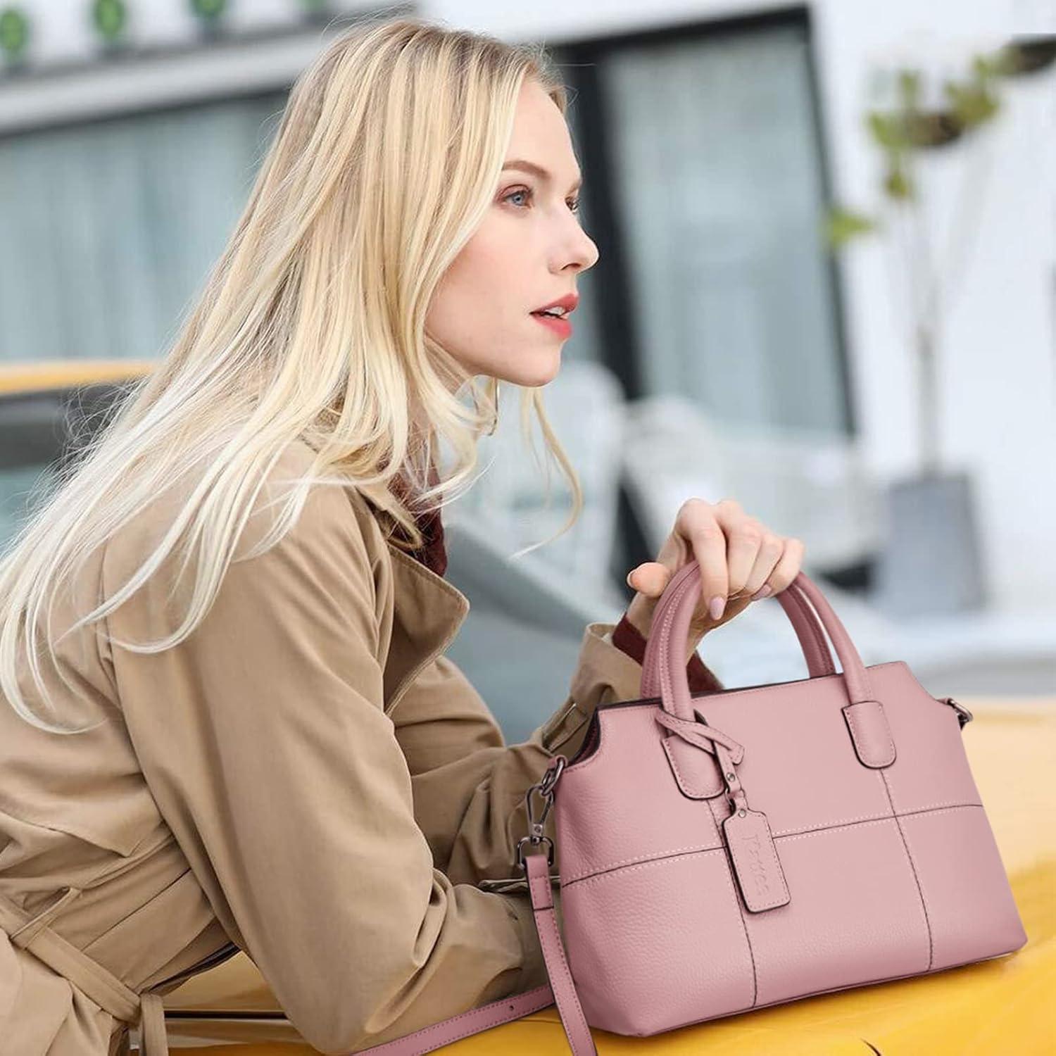 imageKattee Genuine Leather Handbags for Women Soft Hobo Satchel Shoulder Crossbody Bags Ladies PursesPink