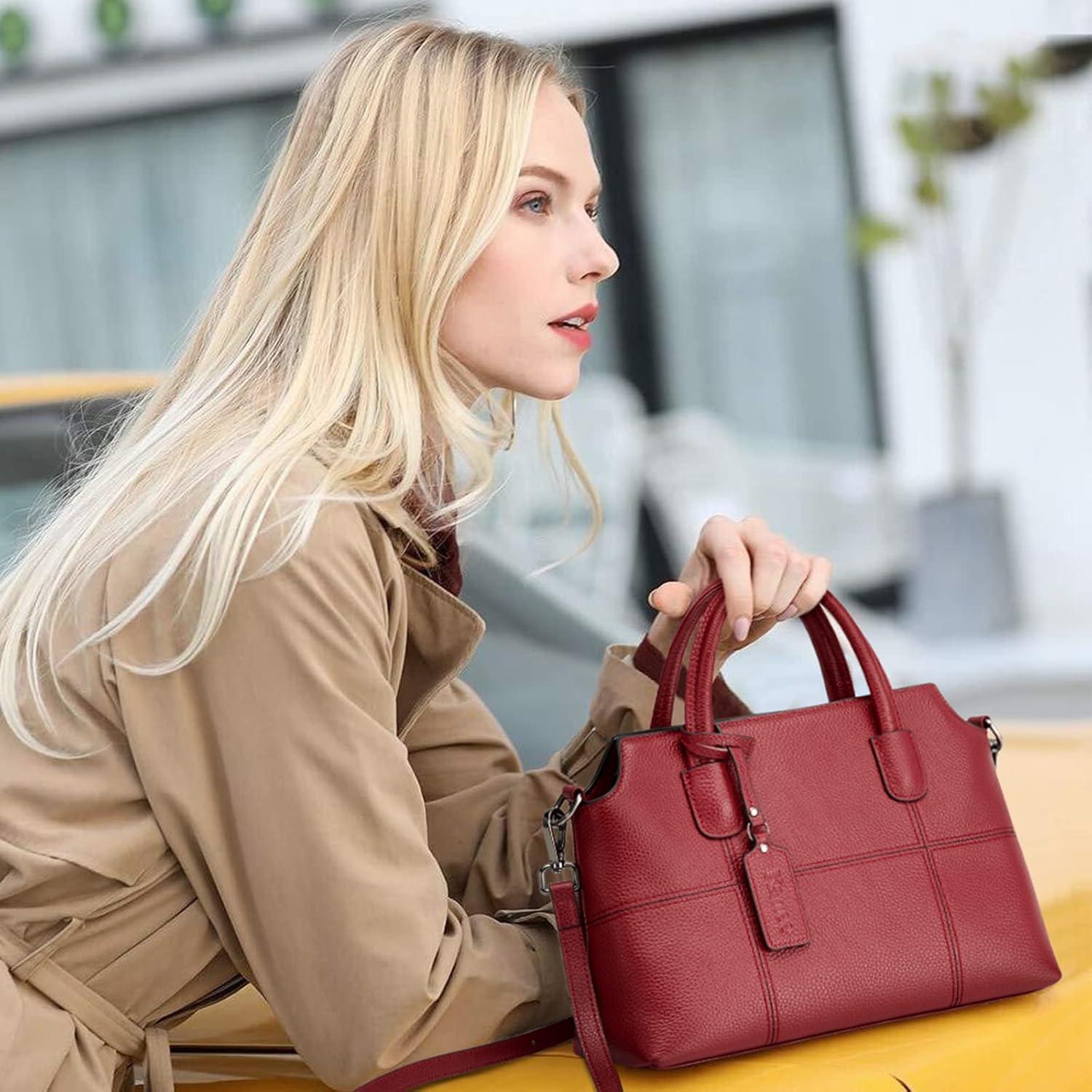 imageKattee Genuine Leather Handbags for Women Soft Hobo Satchel Shoulder Crossbody Bags Ladies PursesRed