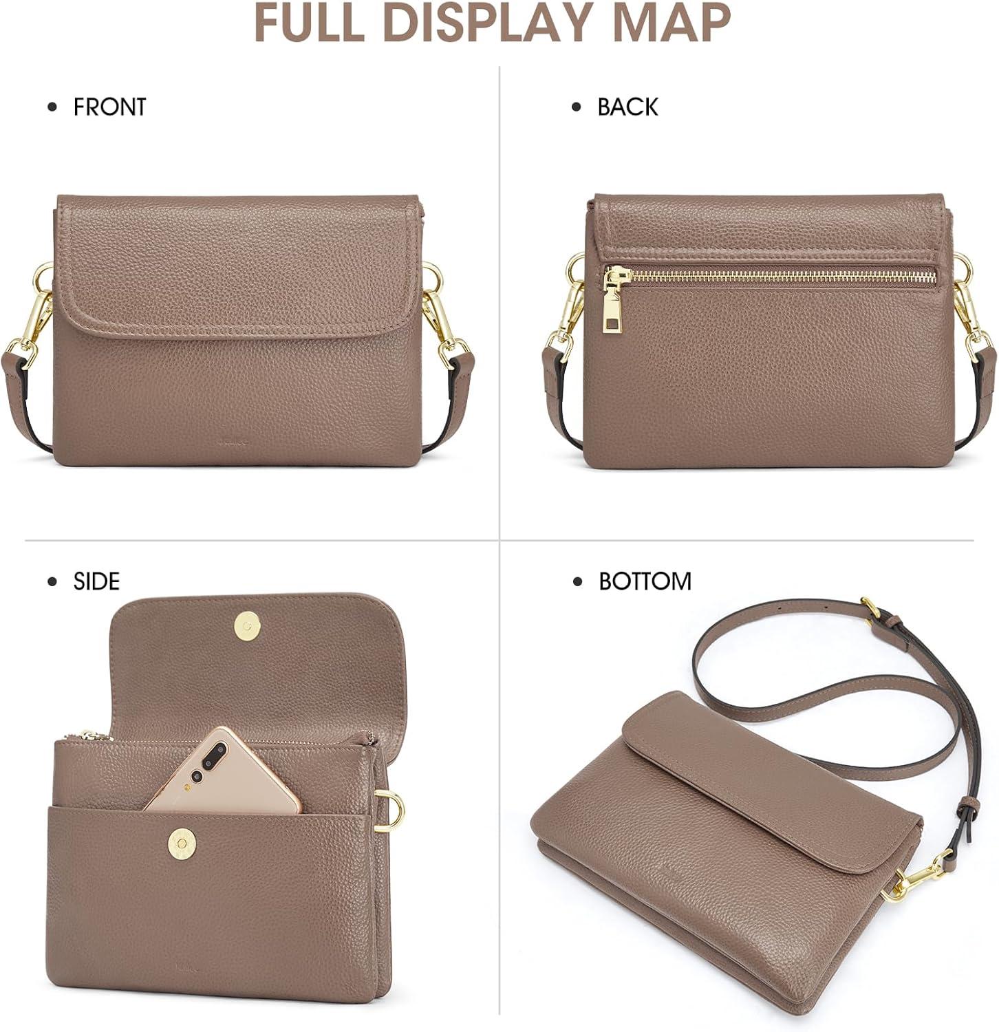 imageKattee Leather Crossbody Bag for Women Small Cross Body Shoulder Bags Purse for Women Trendy Designer HandbagKhaki