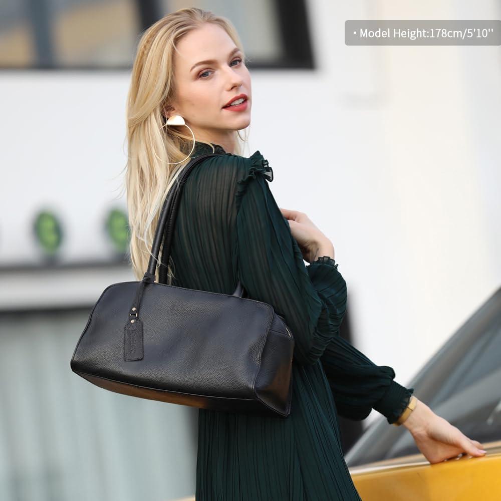 imageKattee Leather Purses and Handbags for Women Medium Tophandle Tote Bag Satchel Shoulder BagsBlack