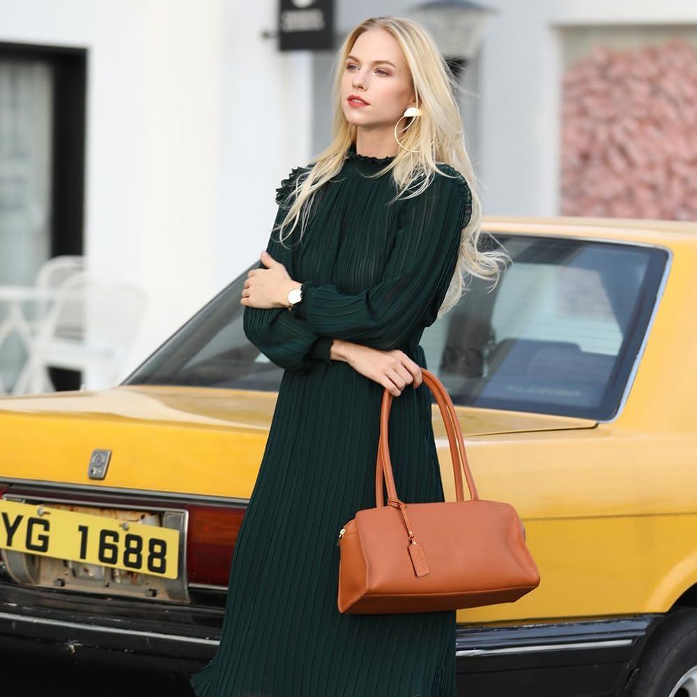 imageKattee Leather Purses and Handbags for Women Medium Tophandle Tote Bag Satchel Shoulder BagsBrown
