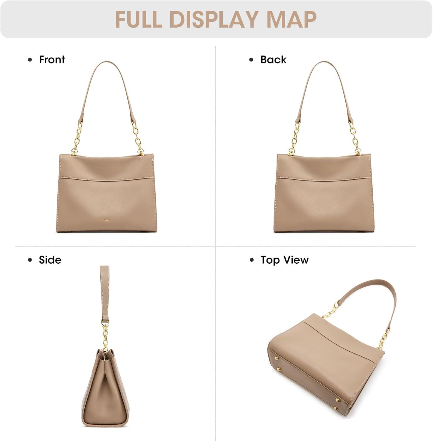 imageKattee Leather Purses and Handbags for Women Small Crossbody Bags for Women Top Handle Hobo Shoulder Bag with 2 StrapsKhaki