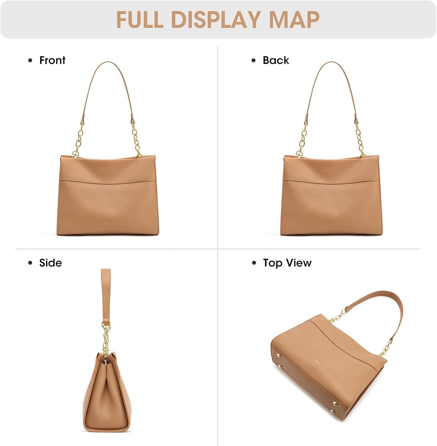 imageKattee Leather Purses and Handbags for Women Small Crossbody Bags for Women Top Handle Hobo Shoulder Bag with 2 StrapsLight Tan