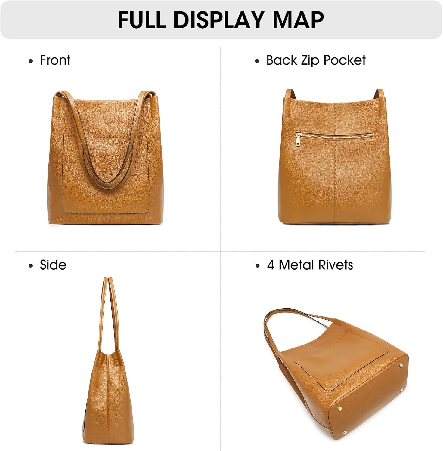 imageKattee Leather Shoulder Tote Bags for Women Soft Purses and Handbags with Top Magnetic Snap ClosureBrown