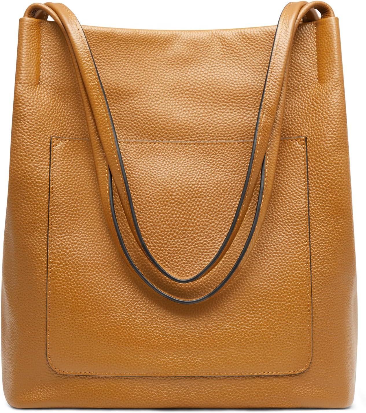 imageKattee Leather Shoulder Tote Bags for Women Soft Purses and Handbags with Top Magnetic Snap ClosureBrown