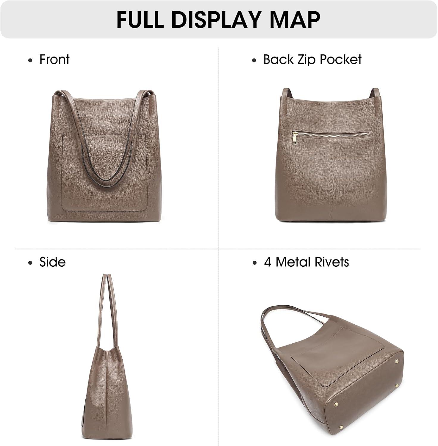 imageKattee Leather Shoulder Tote Bags for Women Soft Purses and Handbags with Top Magnetic Snap ClosureKhaki