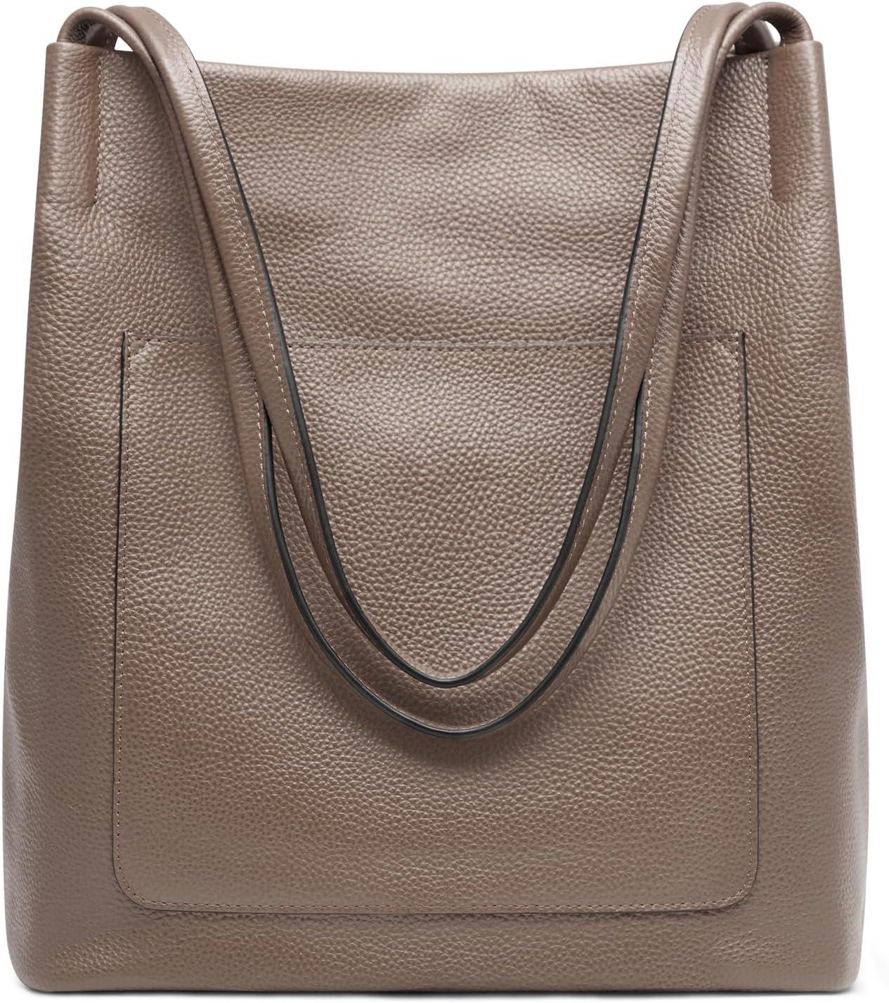 imageKattee Leather Shoulder Tote Bags for Women Soft Purses and Handbags with Top Magnetic Snap ClosureKhaki