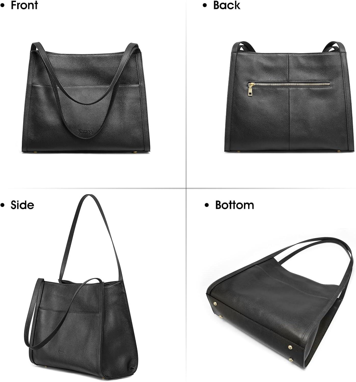 imageKattee Leather Tote Bags for Women Soft Leather Shoulder Purses and HandbagsBlack