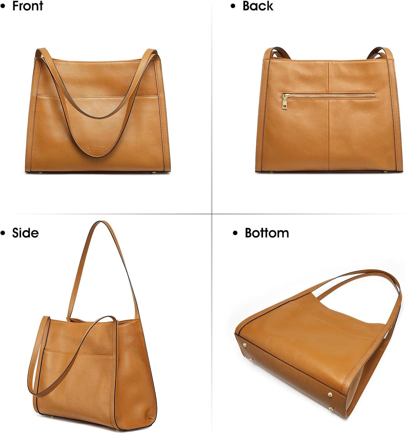 imageKattee Leather Tote Bags for Women Soft Leather Shoulder Purses and HandbagsBrown