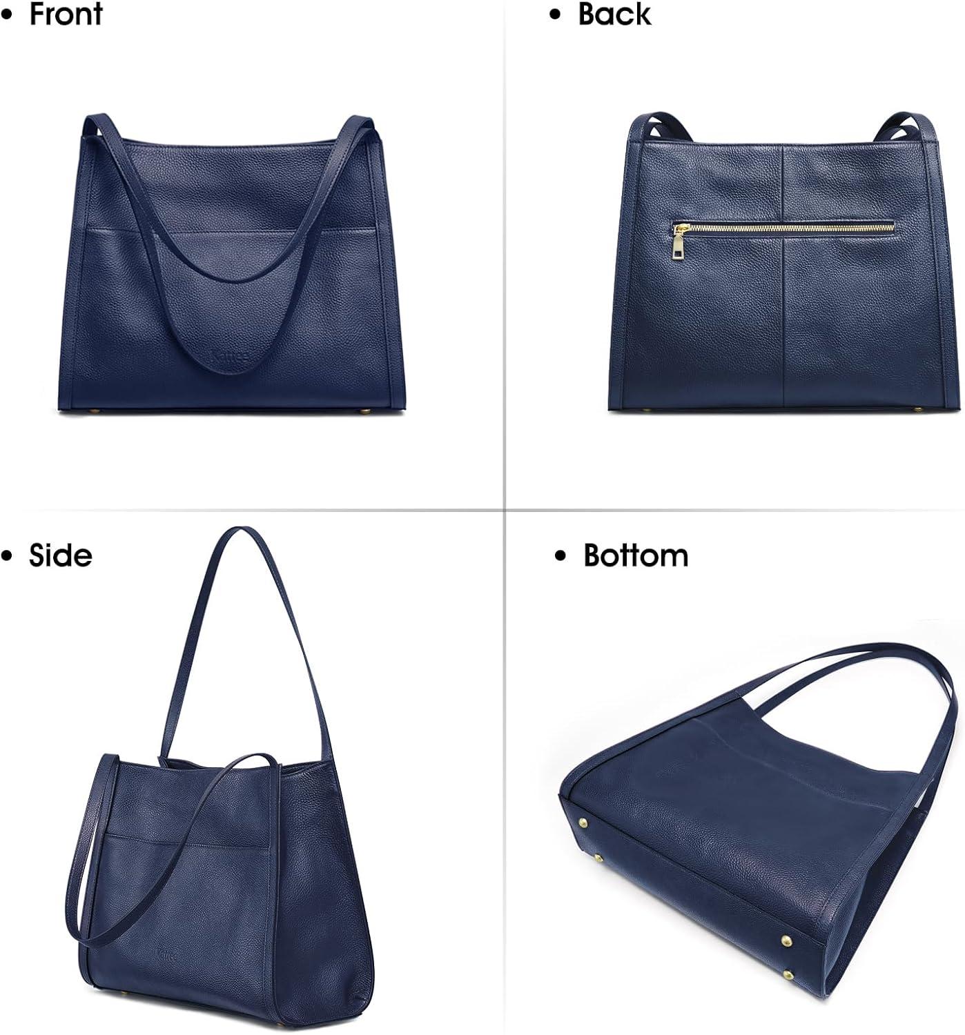 imageKattee Leather Tote Bags for Women Soft Leather Shoulder Purses and HandbagsNavy