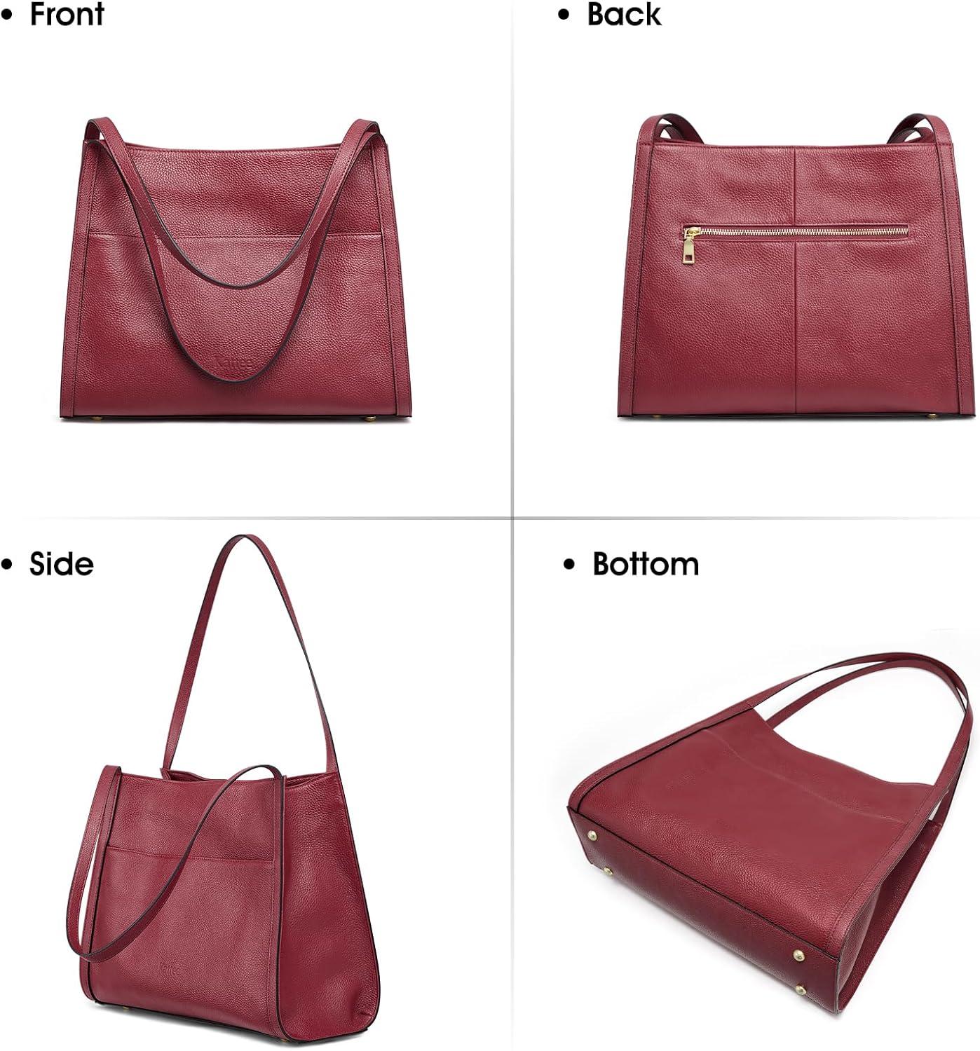 imageKattee Leather Tote Bags for Women Soft Leather Shoulder Purses and HandbagsWine Red