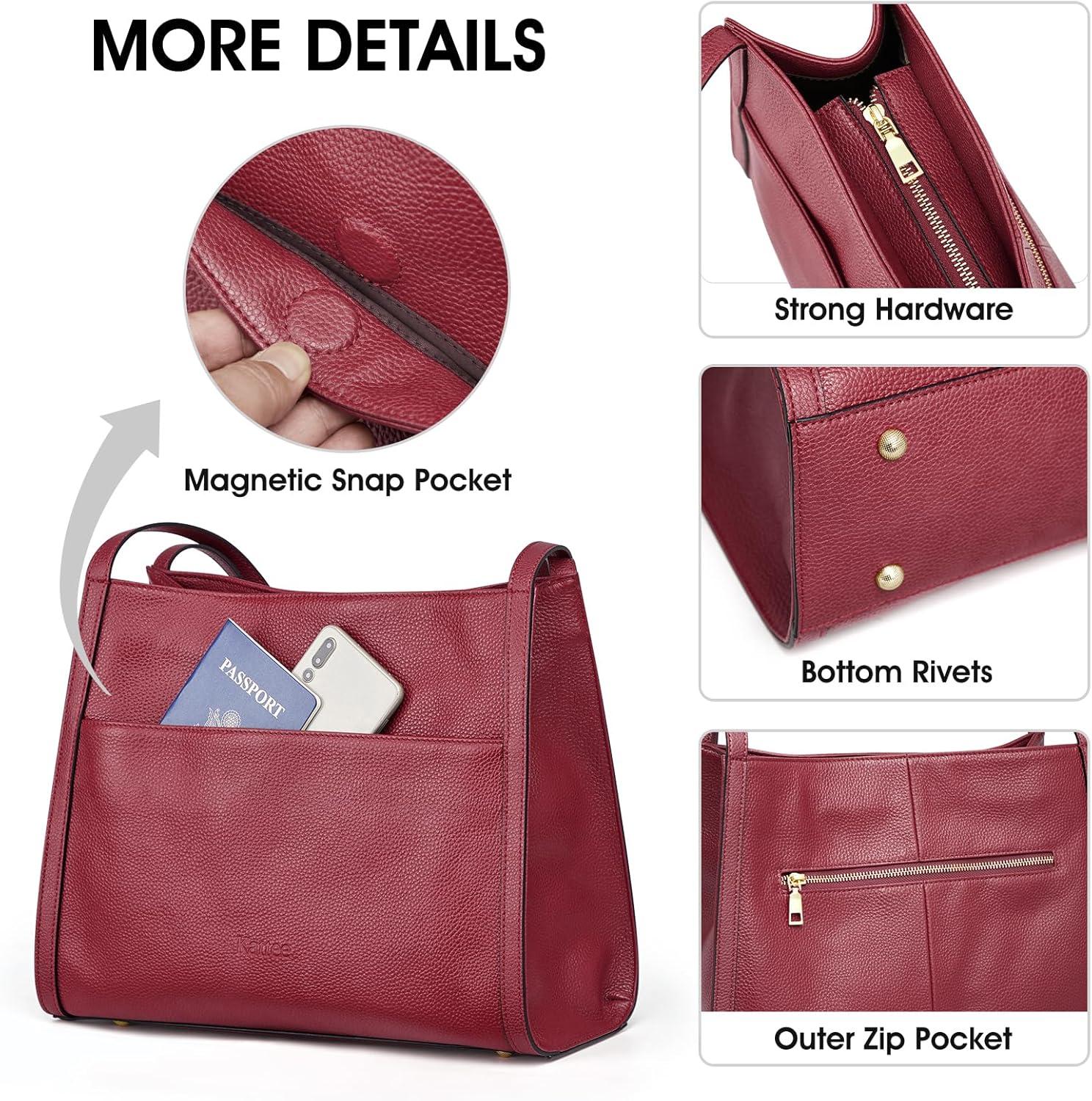 imageKattee Leather Tote Bags for Women Soft Leather Shoulder Purses and HandbagsWine Red