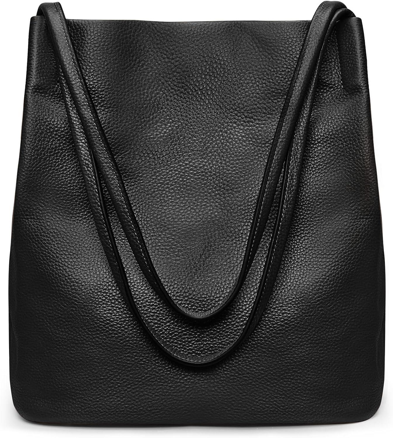 imageKattee Women Soft Leather Totes Shoulder Bag Purses and Handbags with Top Magnetic Snap ClosureBlack