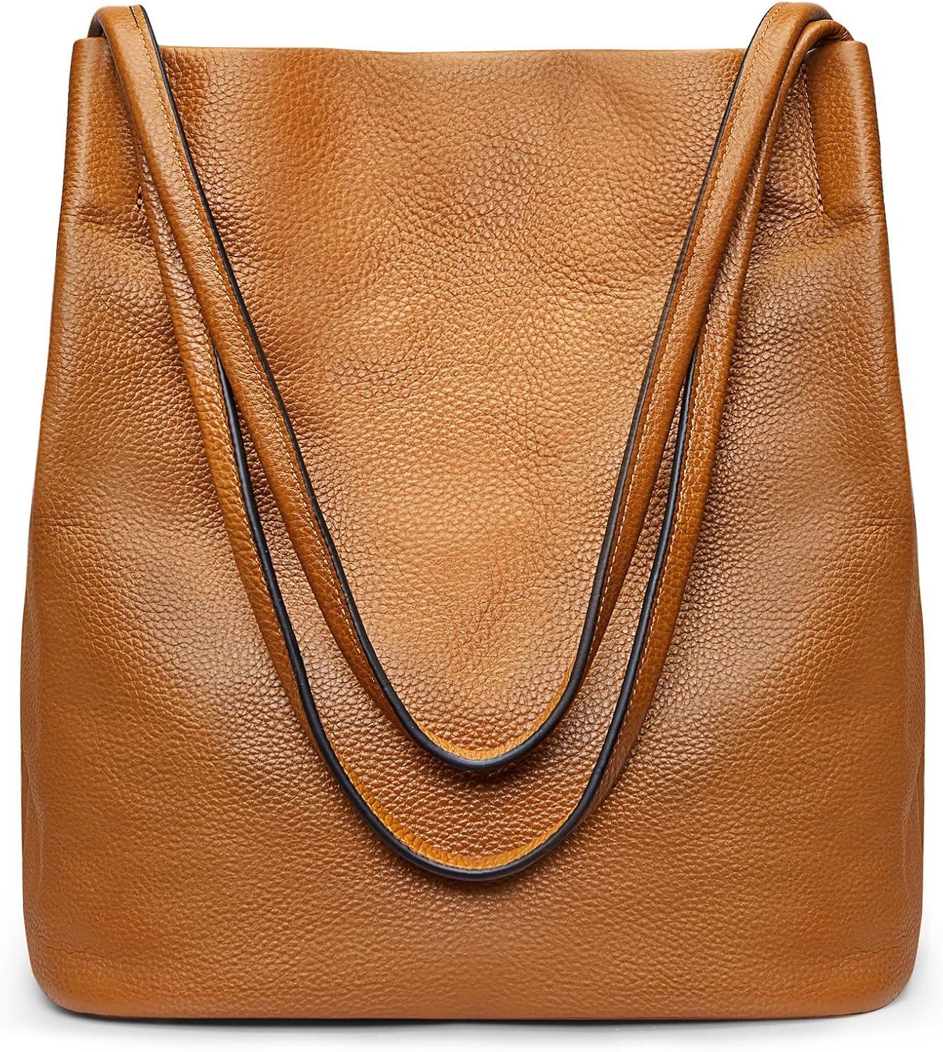 imageKattee Women Soft Leather Totes Shoulder Bag Purses and Handbags with Top Magnetic Snap ClosureBrown