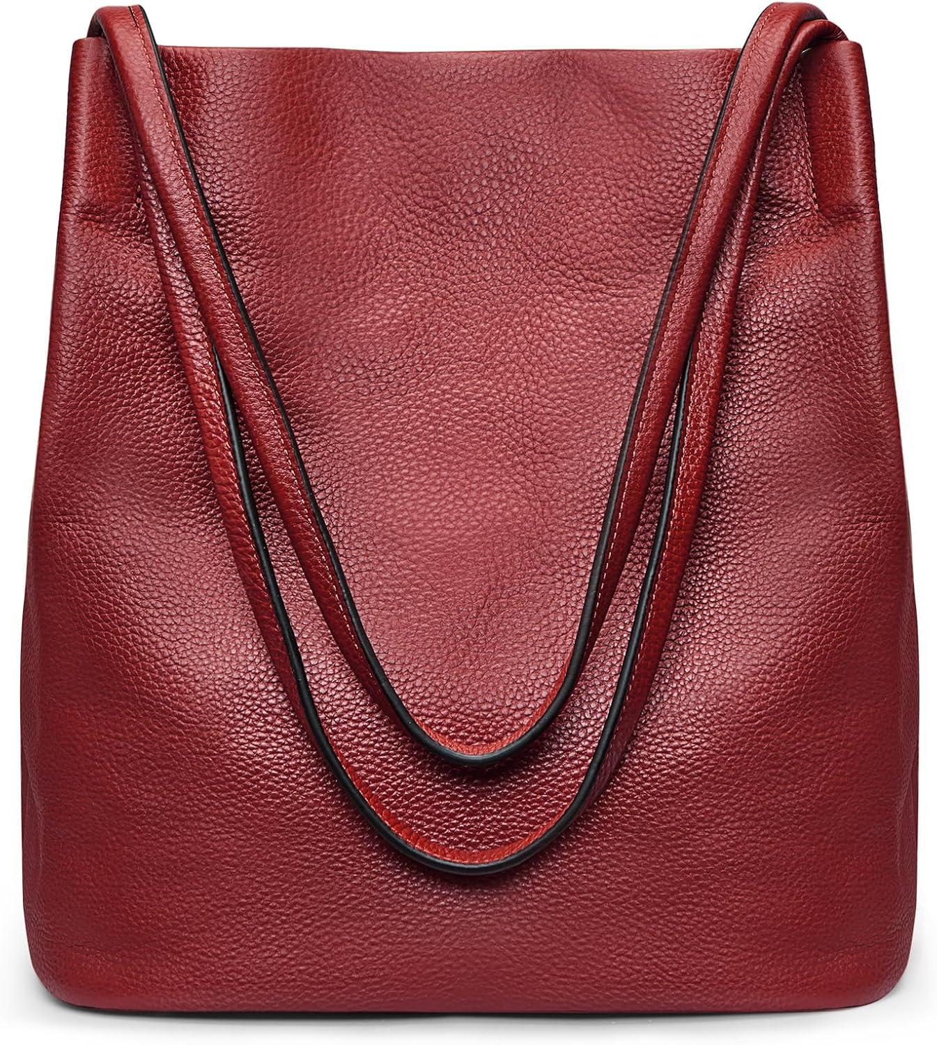 imageKattee Women Soft Leather Totes Shoulder Bag Purses and Handbags with Top Magnetic Snap ClosureWine Red