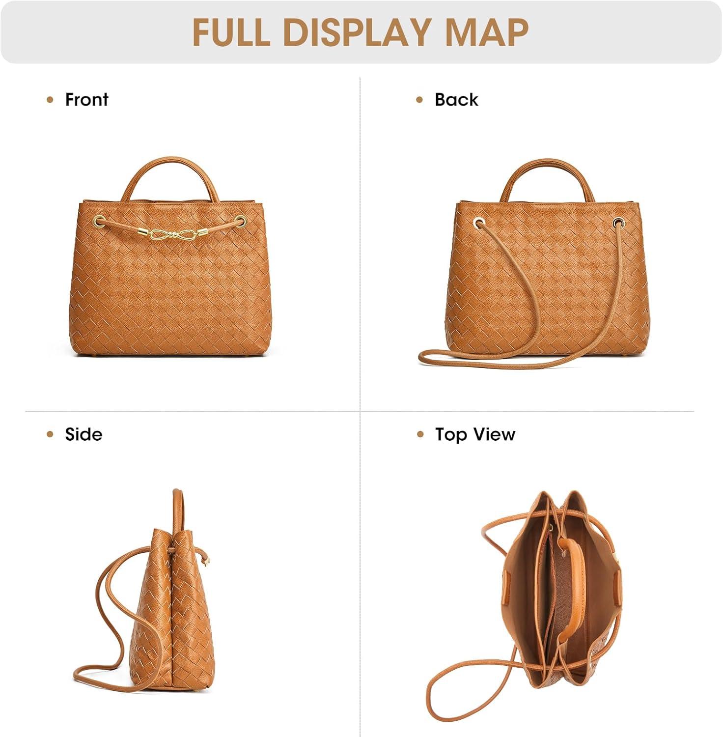imageKattee Woven Bag for Women Tote Shoulder Crossbody Purses and Handbags Top Grain Leather Travel Work Brown