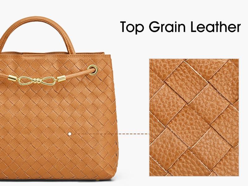 imageKattee Woven Bag for Women Tote Shoulder Crossbody Purses and Handbags Top Grain Leather Travel Work Brown