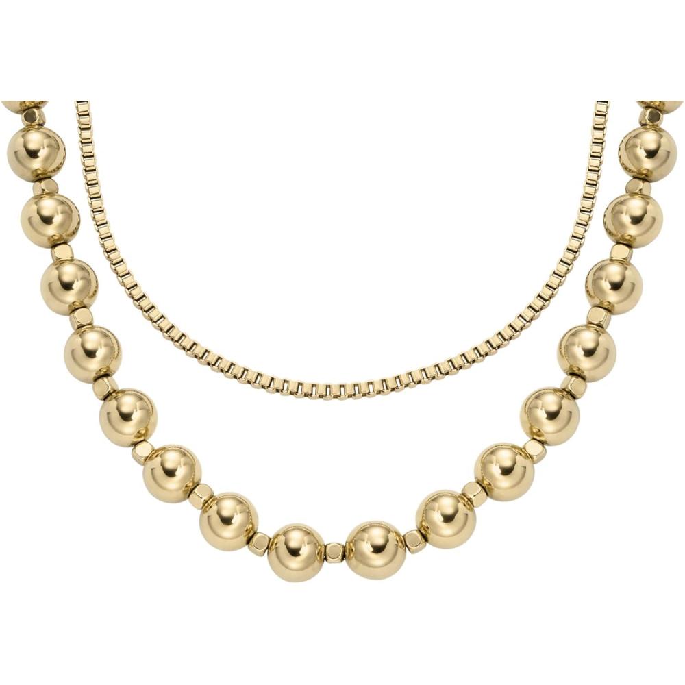 imageFossil Womens GoldTone Stainless Steel Pendant Chain Necklace for WomenLayered Gold Bead