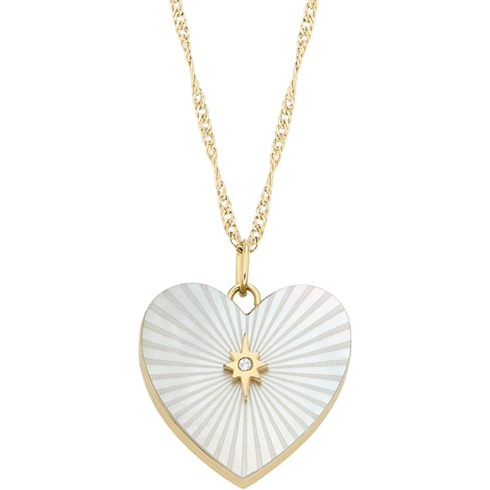 imageFossil Womens GoldTone Stainless Steel Pendant Chain Necklace for WomenMOP Heart Locket