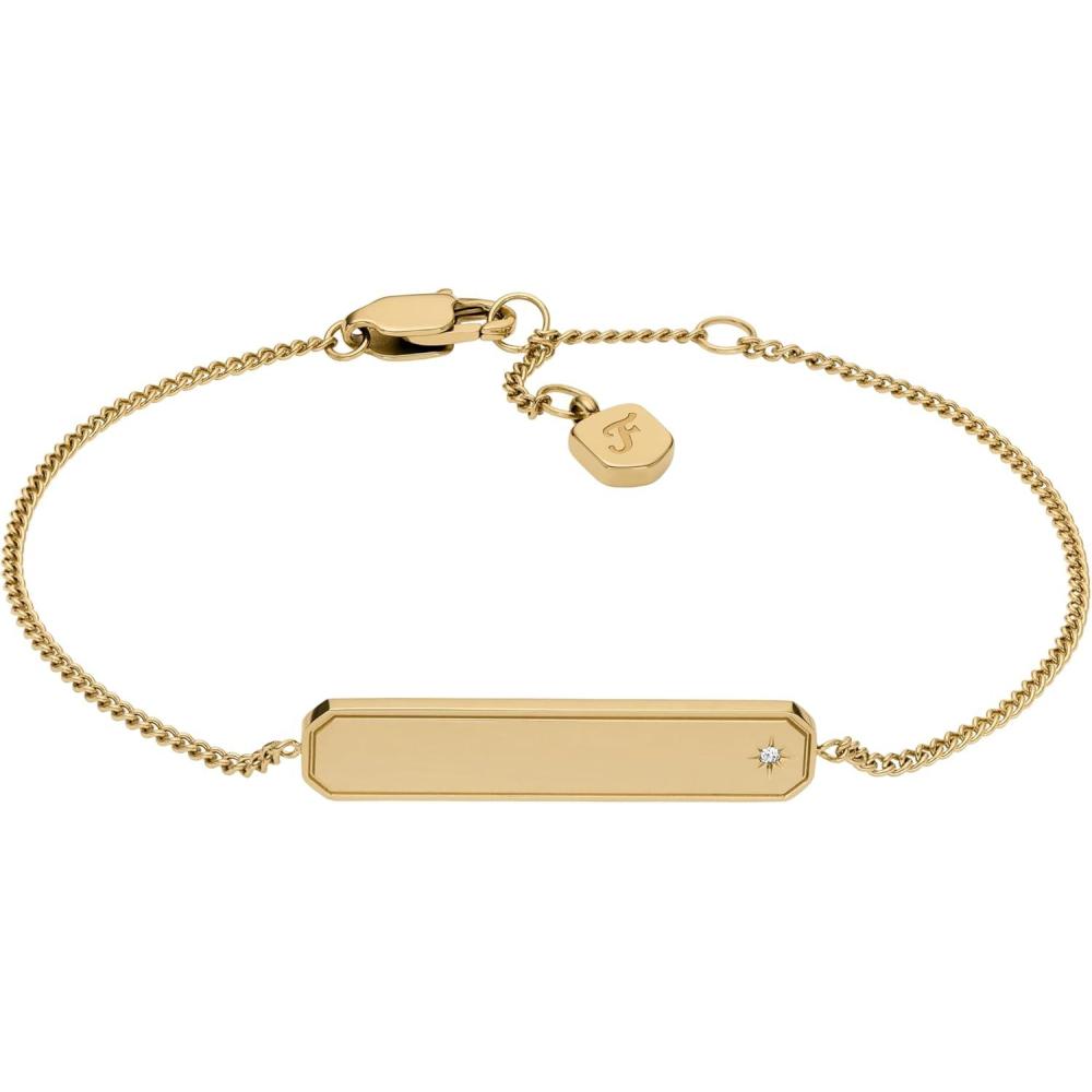 imageFossil Womens Plated Stainless Steel Engravable Personalized Gift Bracelet for WomenGold Sadie ID Bar