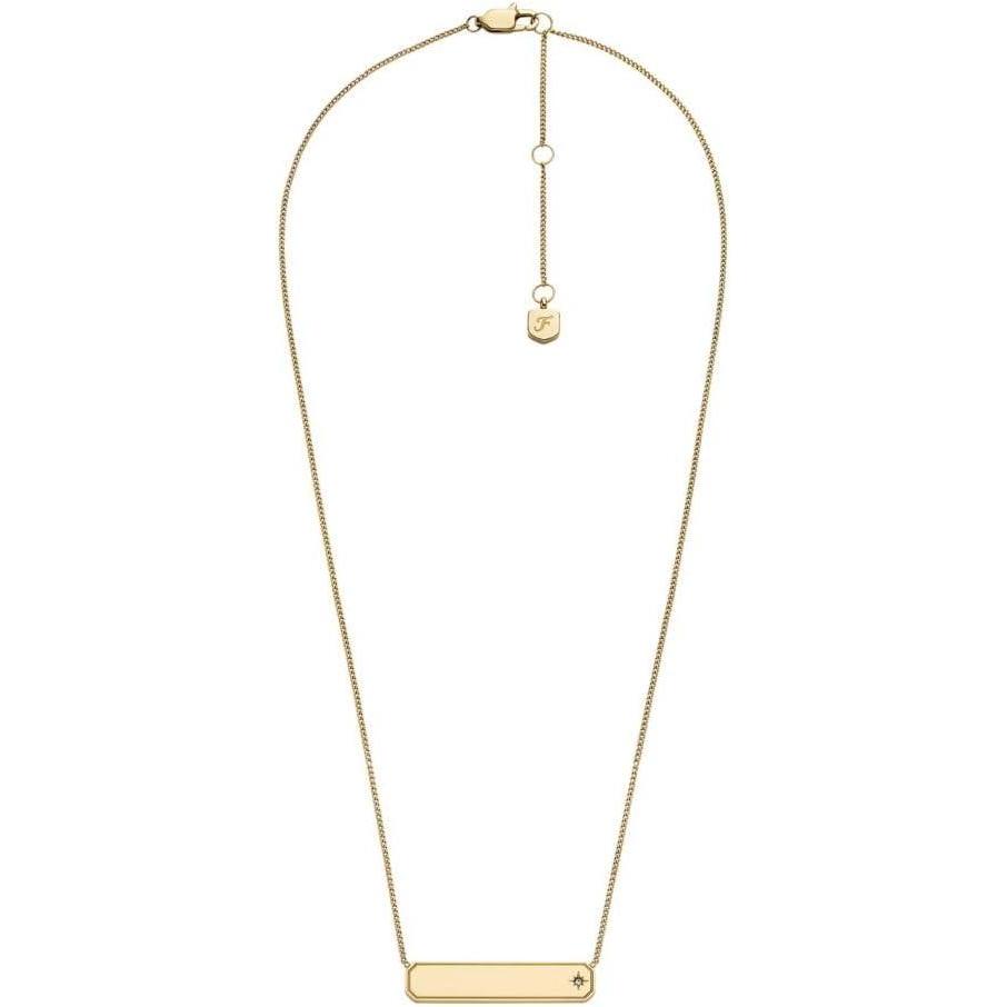 imageFossil Womens Plated Stainless Steel Engravable Personalized Gift Pendant Chain Necklace for WomenGold Sadie ID Bar