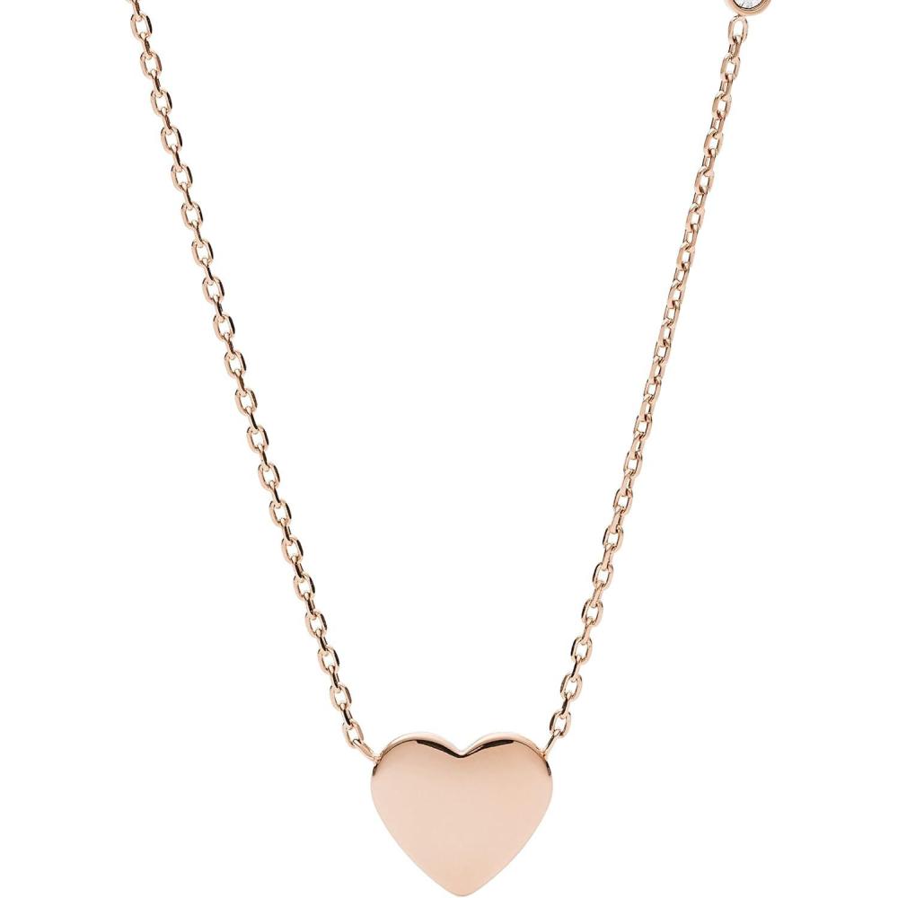 imageFossil Womens Plated Stainless Steel Engravable Personalized Gift Pendant Chain Necklace for WomenRose Gold Small Heart