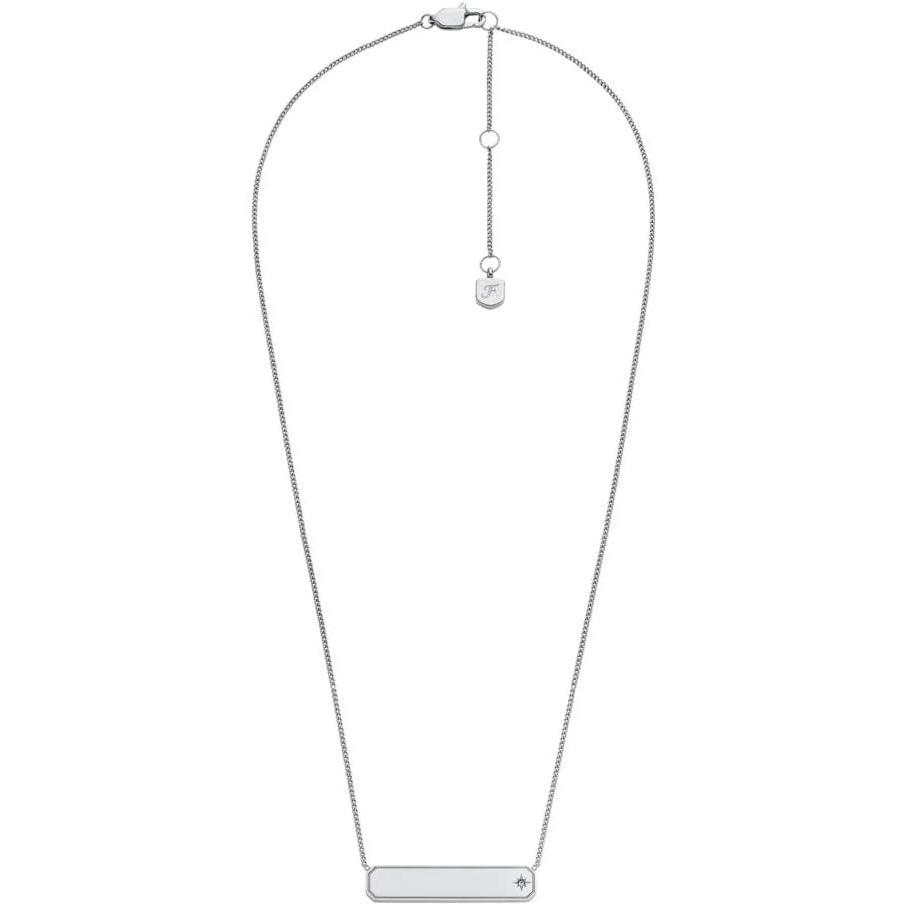 imageFossil Womens Plated Stainless Steel Engravable Personalized Gift Pendant Chain Necklace for WomenSilver Sadie ID Bar